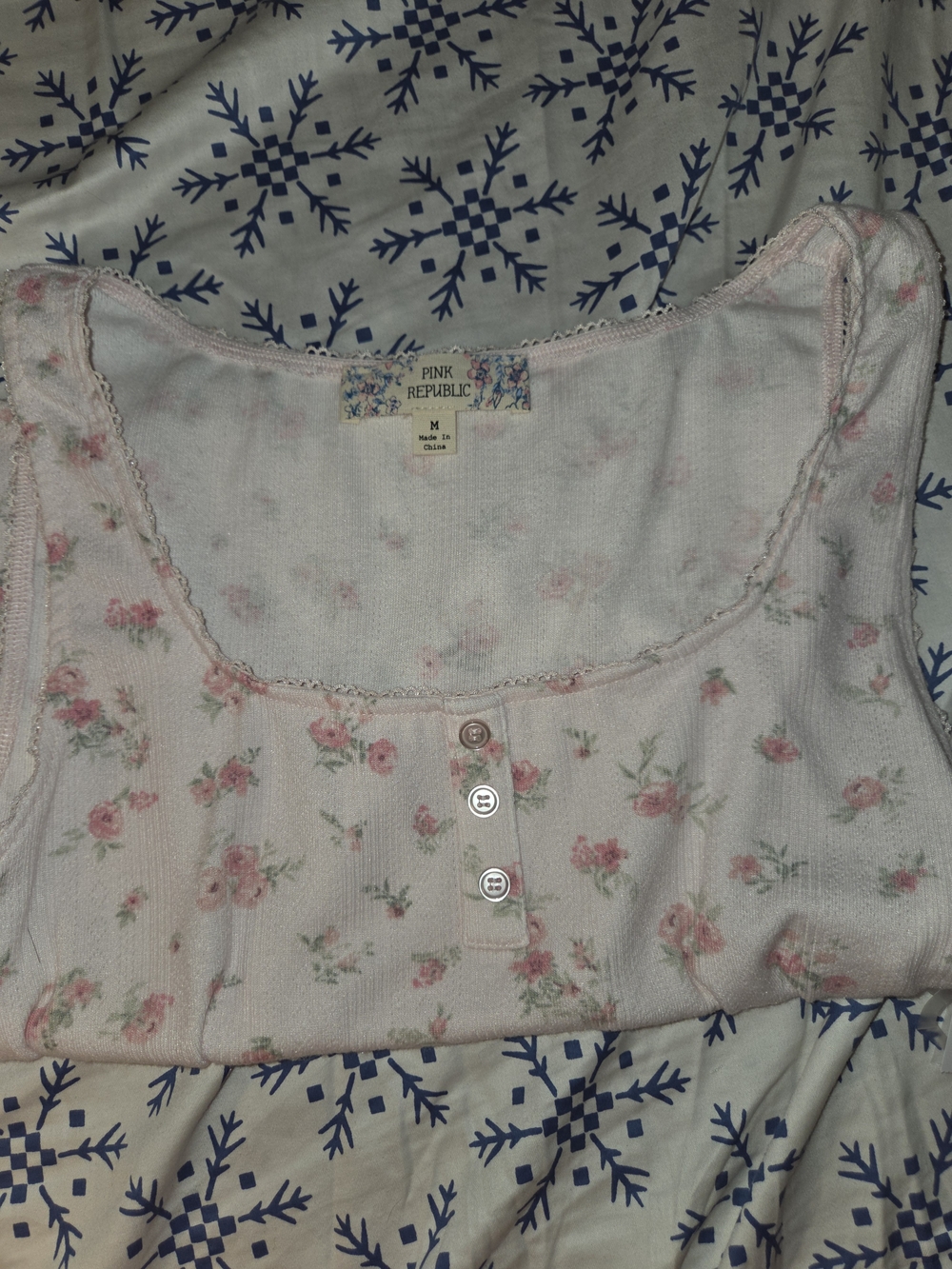 Pink Republic Pink Floral Ribbed Tank with Button Front - Picture 5 of 5